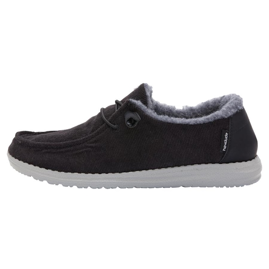 Chaussures Casual Hey Dude Wendy Corduroy Faux Fur Femme Noir | ZDWNQU-035